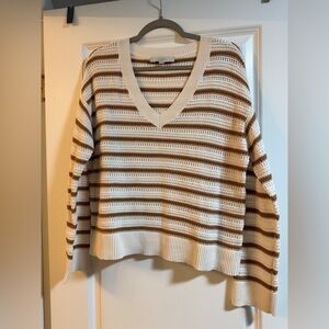 LOFT Cream and Brown Knit Sweater